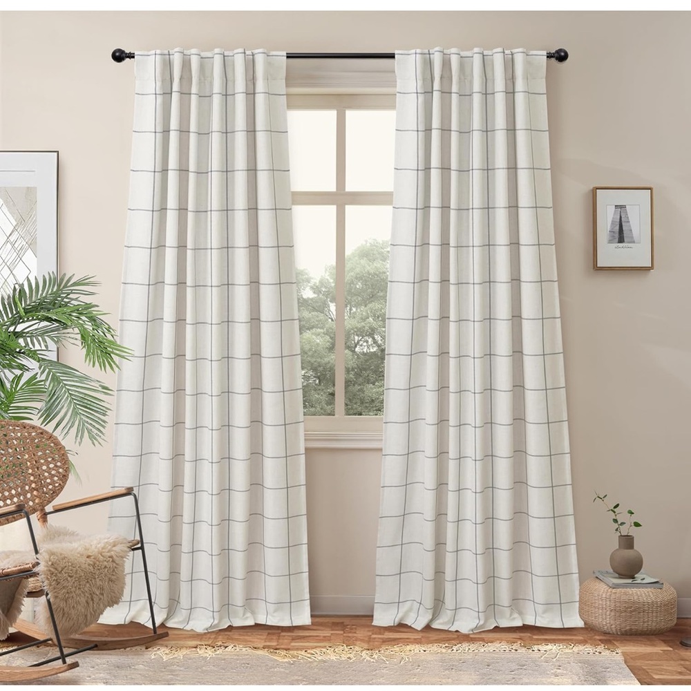 Farmhouse Plaid Linen Blackout Curtains